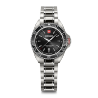 Damenuhr silber-schwarz Ø 34 mm Elegante Quarzuhr, hergestellt in der Schweiz