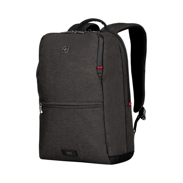 Dunkelgrauer Rucksack mit Reißverschlüssen und roter Akzentfarbe, 1893