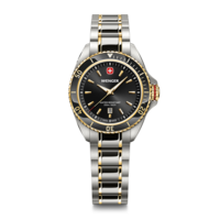 Damenuhr gold-schwarz Ø 34 mm Elegante Quarzuhr, hergestellt in der Schweiz