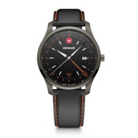 Herrenuhr schwarz-schwarz Ø 42 mm Quarzuhr mit GMT-Funktion, hergestellt in der Schweiz