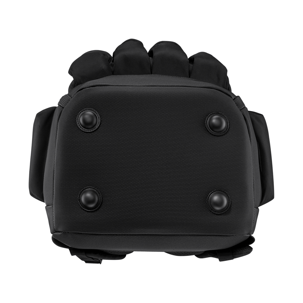 Sac à dos noir par le dessous avec quatre pieds