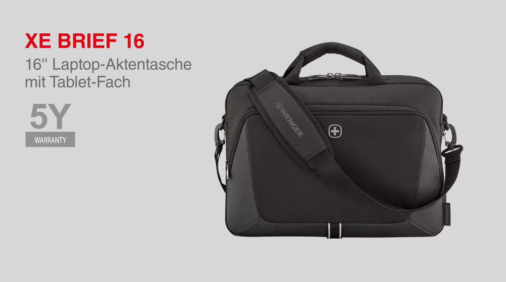 Schwarze Laptoptasche mit 5 Jahren Garantie und Tablet-Fach von Wenger.