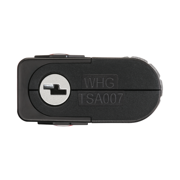 Schwarzes Vorhängeschloss mit WHG TSA007-Aufdruck und Schlüsselloch