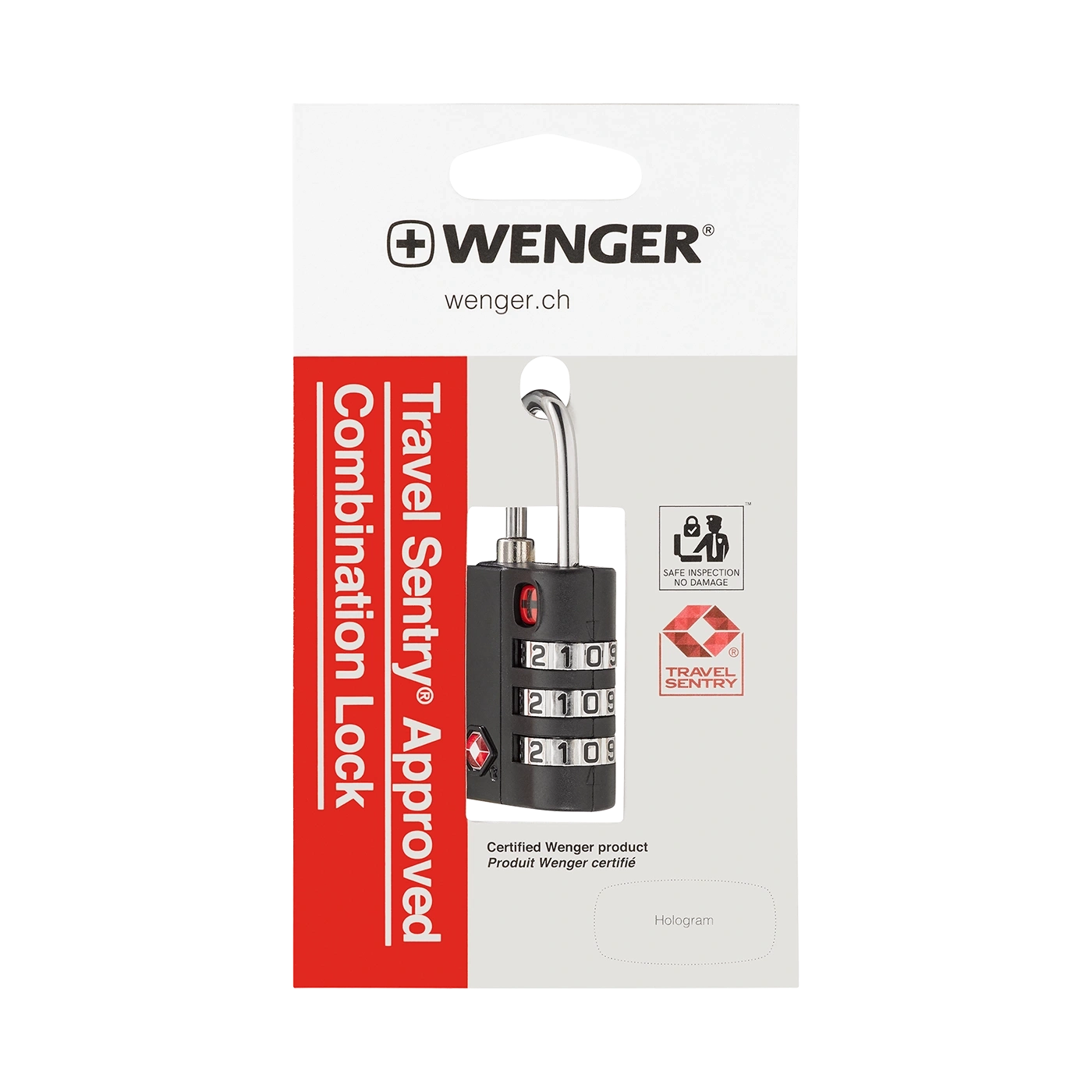 Wenger Travel Sentry Vorhängeschloss, Kombination, sicher, geprüft, Hologramm, schwarz