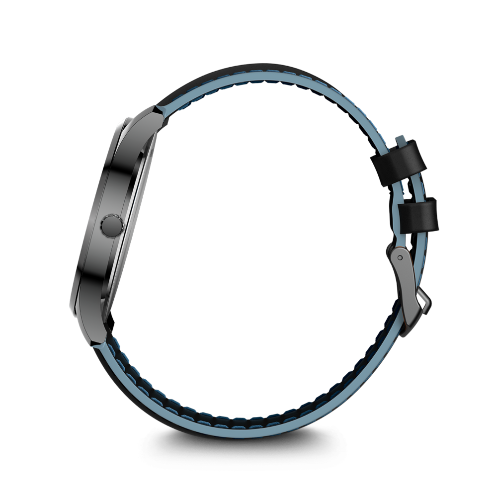 Ein stilvolles dunkles Armband mit hellblauen Akzenten.