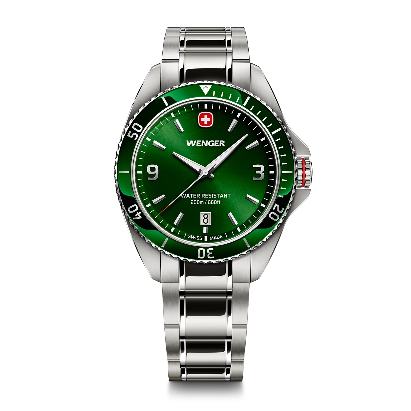 Men's watch green-silver Ø 40 mm Elegant quartz watch, made in Switzerland