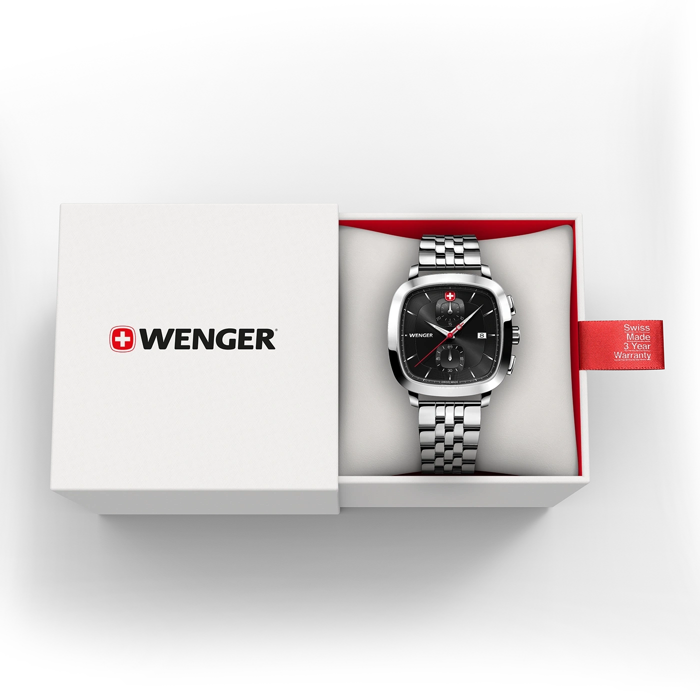 Wenger Uhr in einer Box, Swiss Made, 3 Jahre Garantie, schwarz