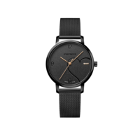 Damenuhr schwarz Ø 38 mm Feminine Uhr mit Swarovski-Kristallen