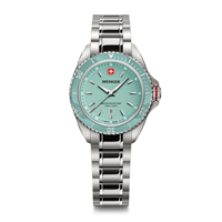 Damenuhr silber-blau Ø 34 mm Elegante Quarzuhr, hergestellt in der Schweiz