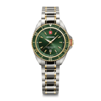 Damenuhr gold-grün Ø 34 mm Elegante Quarzuhr, hergestellt in der Schweiz
