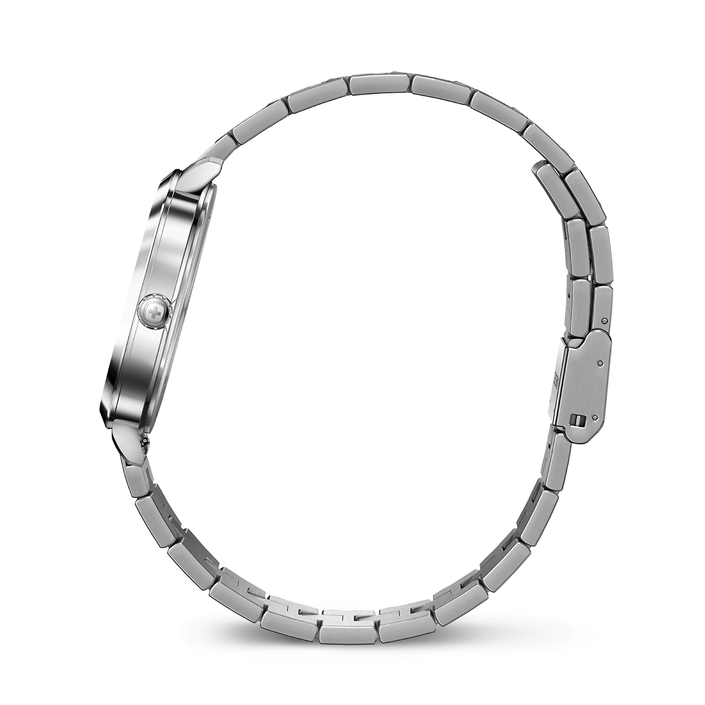 Watch with metal bracelet, side view, silver, elegant, modern, accessory