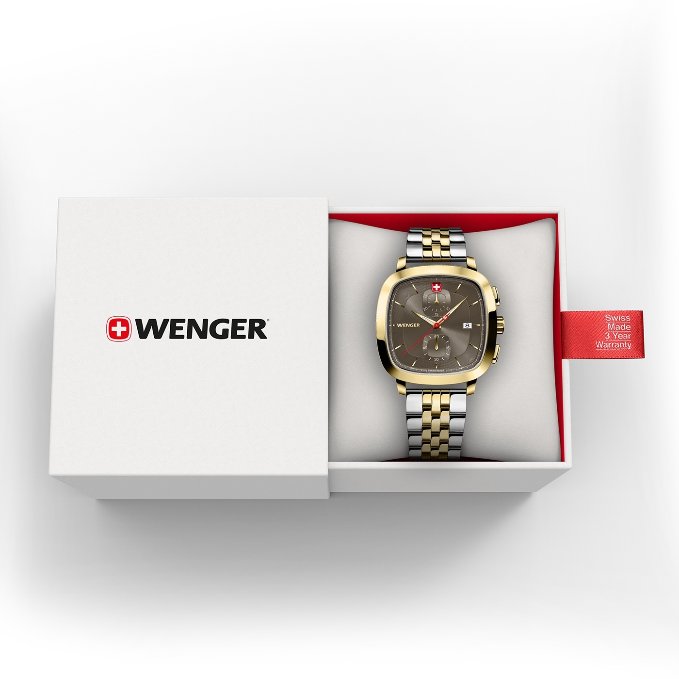 Wenger Uhr in einer Box. Schweizer Uhr mit 3 Jahren Garantie.