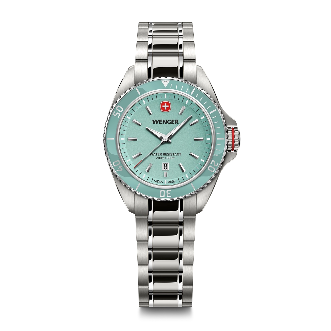 Damenuhr silber-blau Ø 34 mm Elegante Quarzuhr, hergestellt in der Schweiz