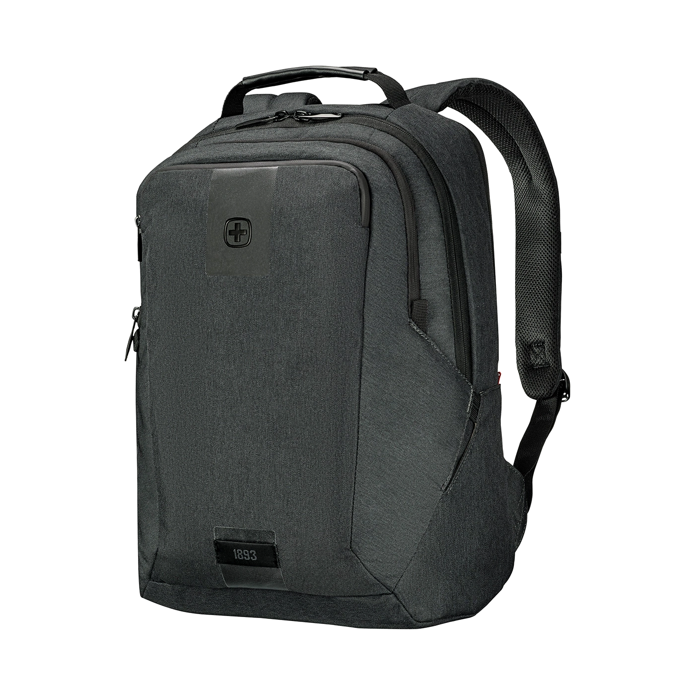 Black backpack with logo and zippers, 1893, perfect for travel