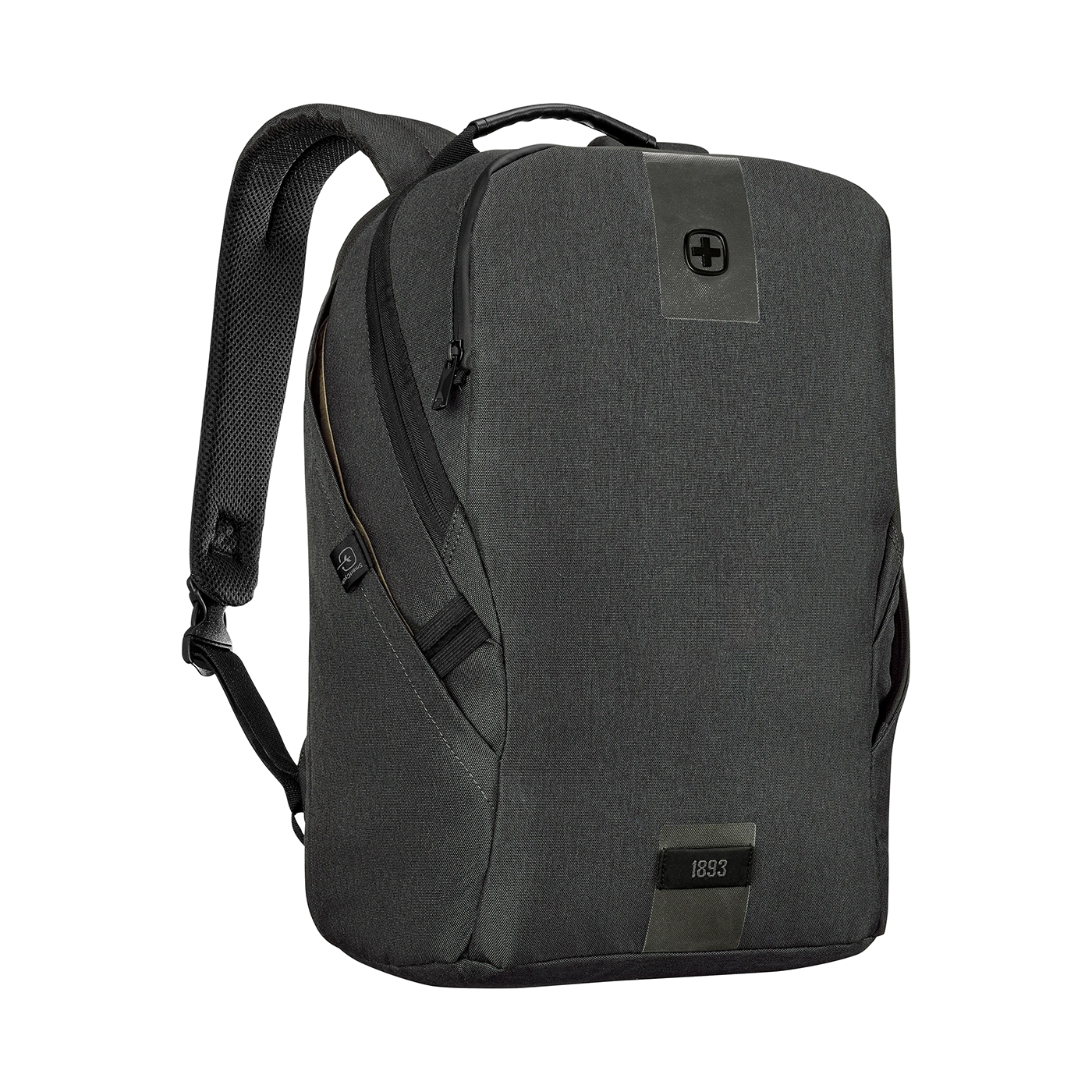 Schwarzer Rucksack mit Logo und Reißverschluss, ideal für den täglichen Gebrauch.