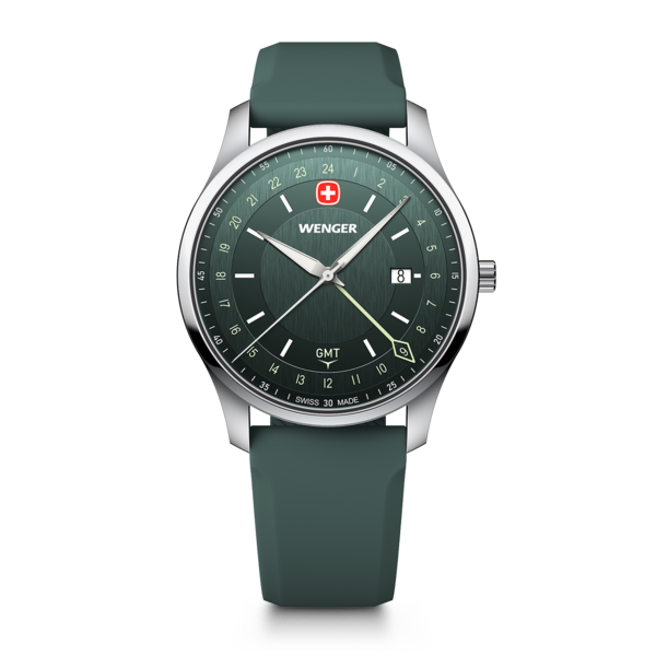 Wenger men's watch with green dial and GMT function