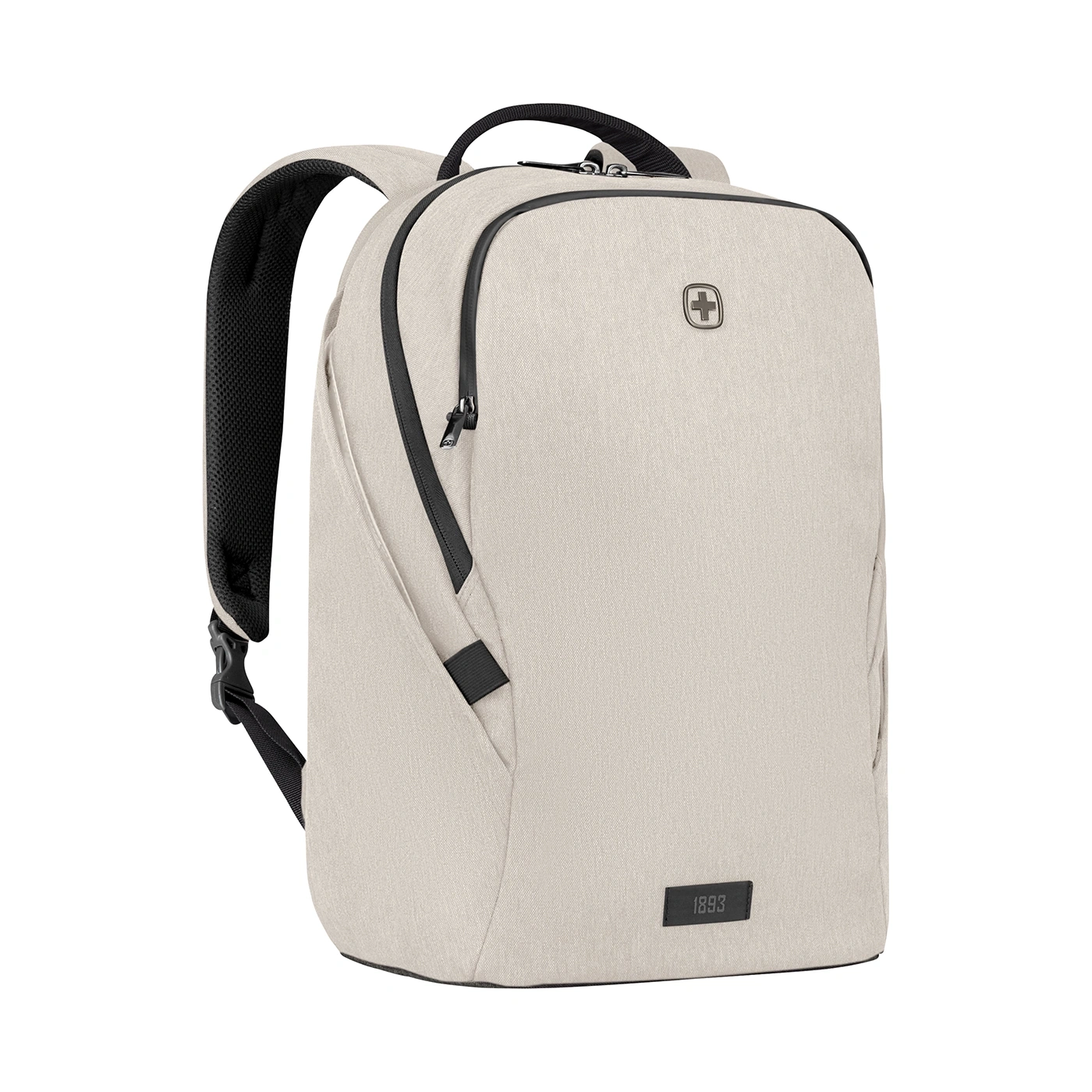 Beige Rucksack mit schwarzem Reißverschluss und Logo, 1893