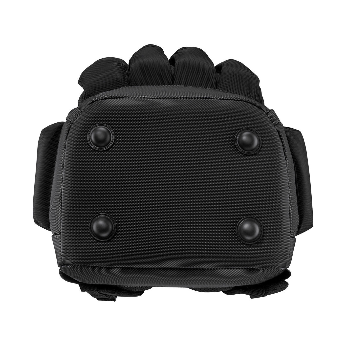 Sac à dos noir par le dessous avec quatre pieds