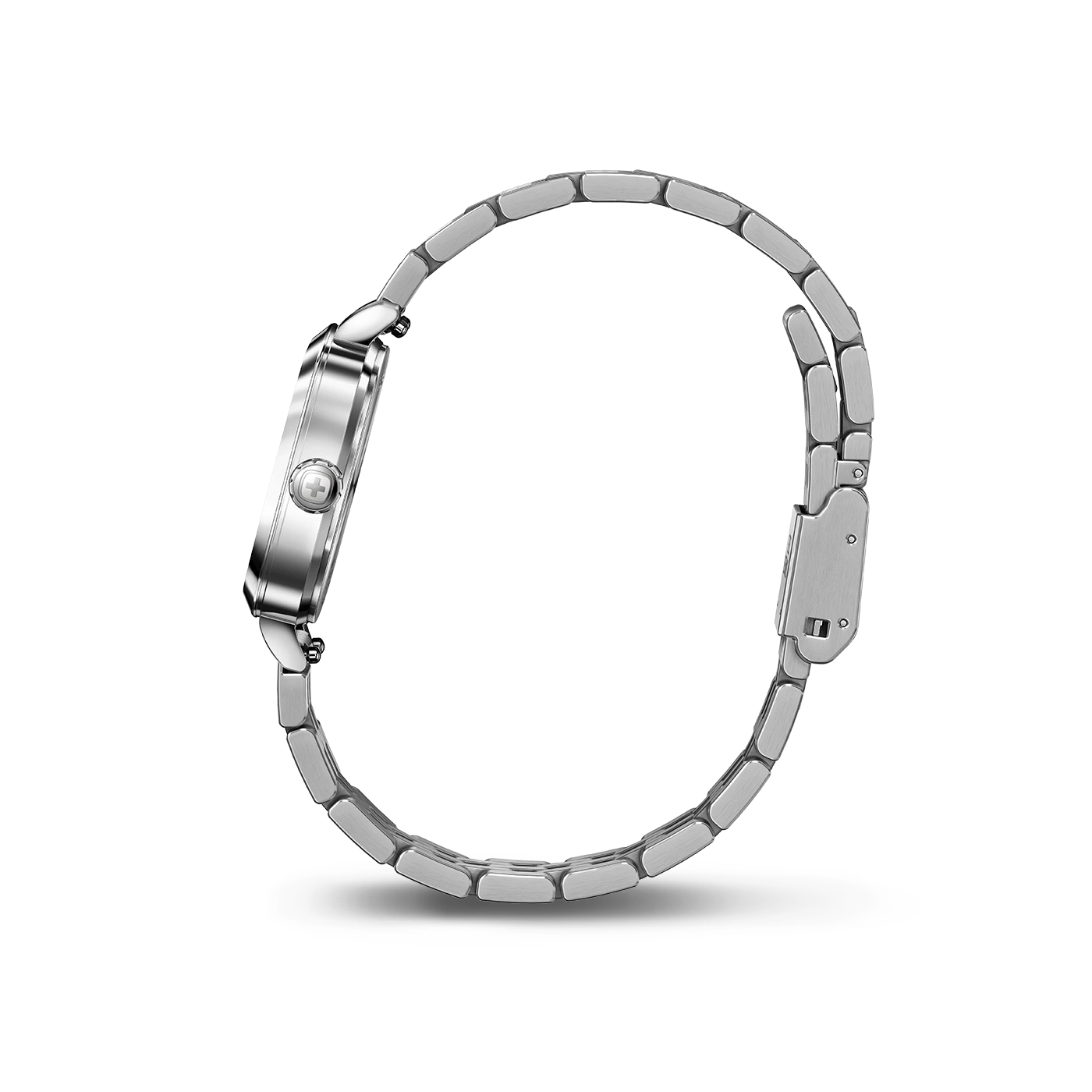 Uhr mit silbernem Armband, Seitenansicht, Detailaufnahme, elegant