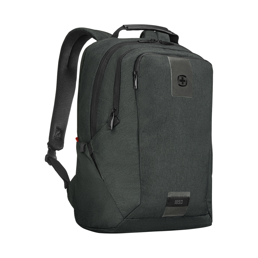 Dunkelgrauer Rucksack mit Reißverschlüssen und Logo, 1893