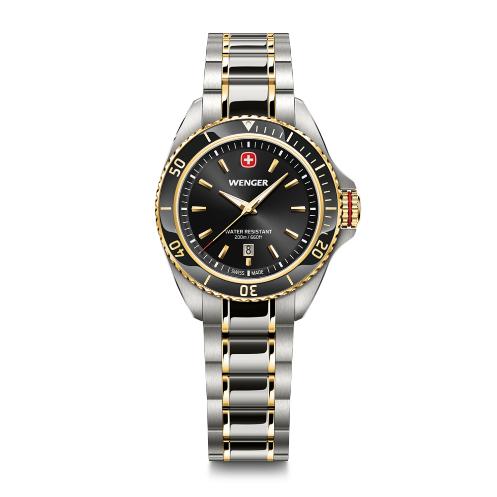 Wenger Herrenuhr mit silbernem und goldenem Armband