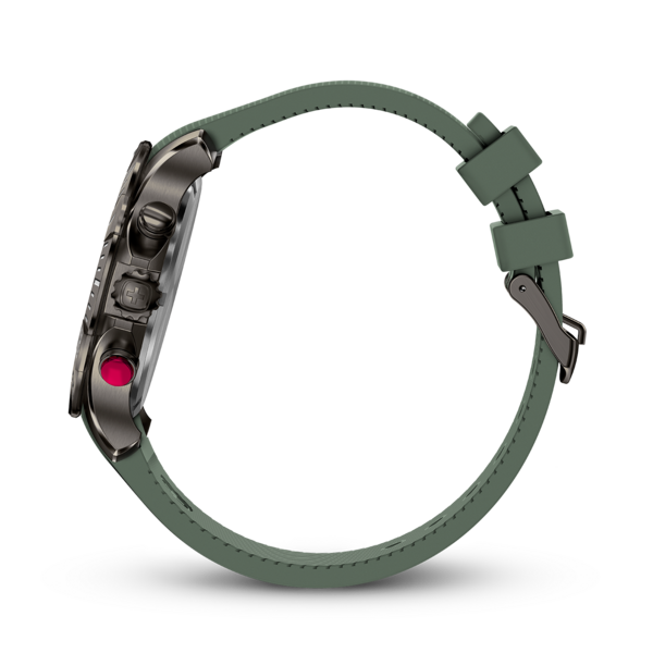 Uhr mit grünem Armband, Seitenansicht, Detailaufnahme, modernes Design