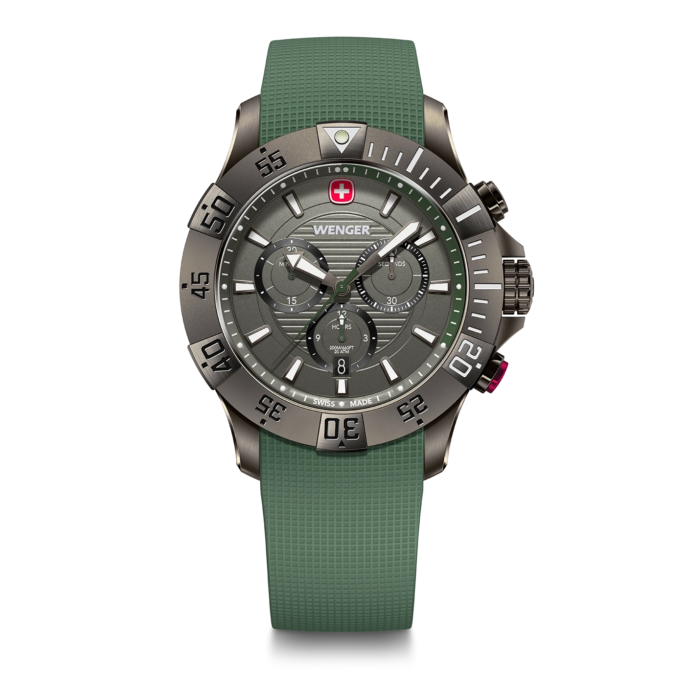 Chrono men's watch green-grey Ø 43 mm Sporty, water-resistant quartz chronograph for all urban adventurers