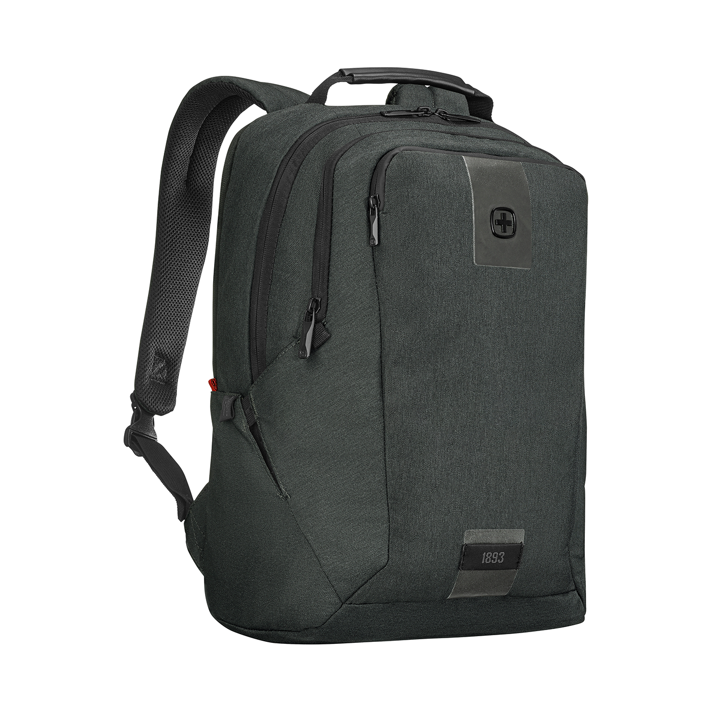 Dunkelgrauer Rucksack mit Reißverschlüssen und Logo, 1893