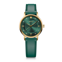 Damenuhr gold-grün Ø 35 mm Feminine Uhr mit Swarovski-Kristallen