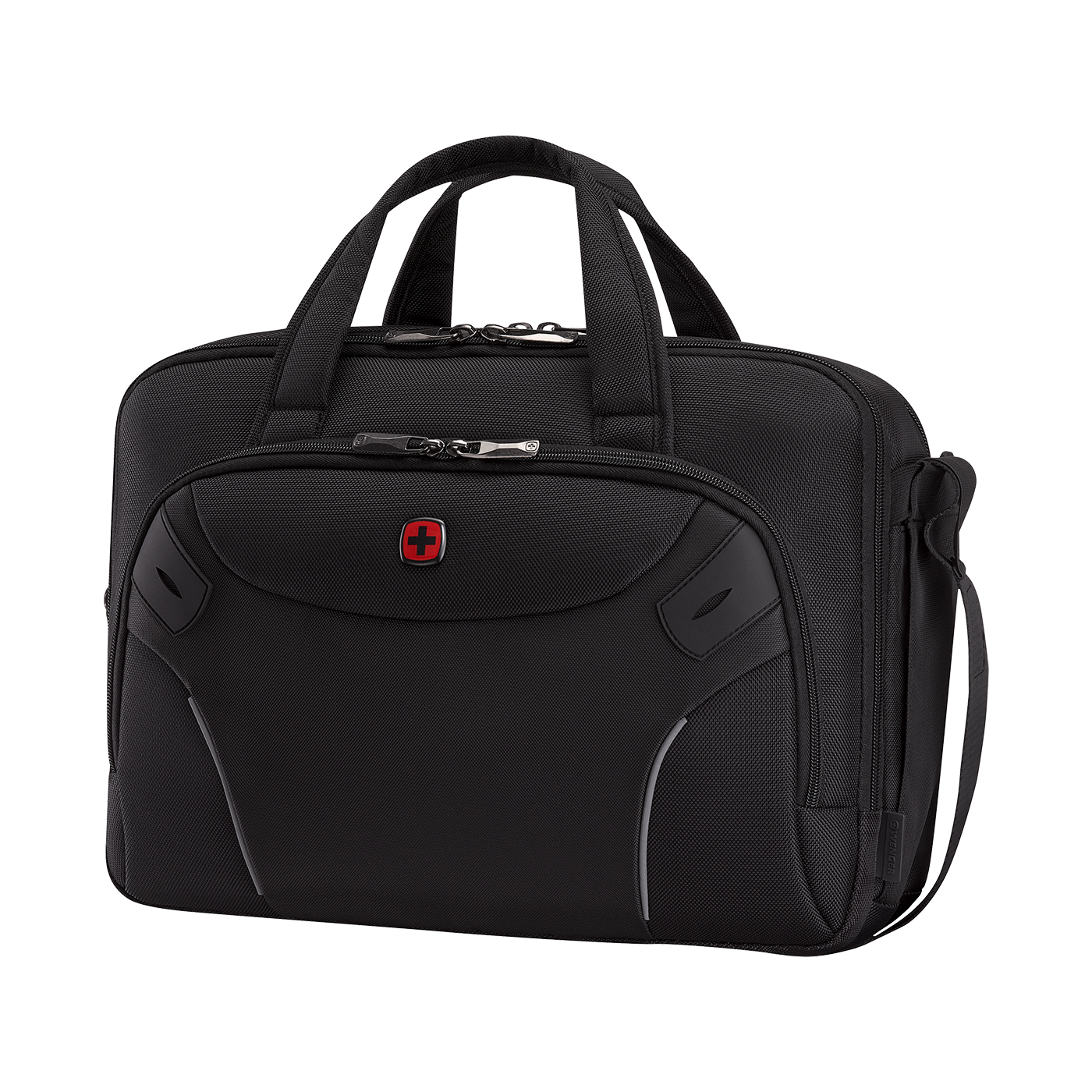 Schwarze Aktentasche mit Griffen und Schweizer Kreuz Logo, Wenger
