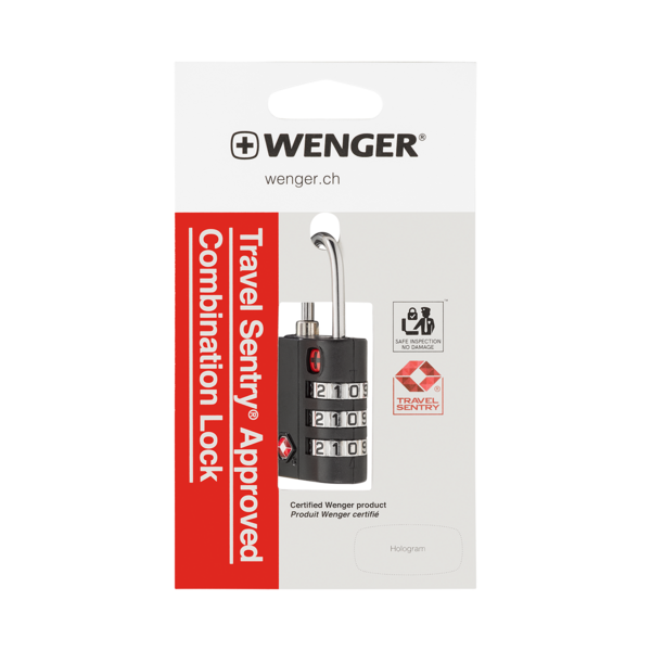 Wenger Travel Sentry Vorhängeschloss, Kombination, sicher, geprüft, Hologramm, schwarz