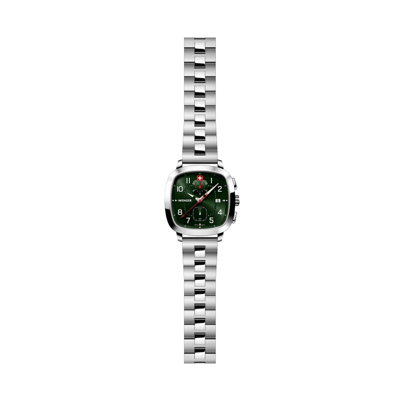 Wenger watch with green dial and silver bracelet