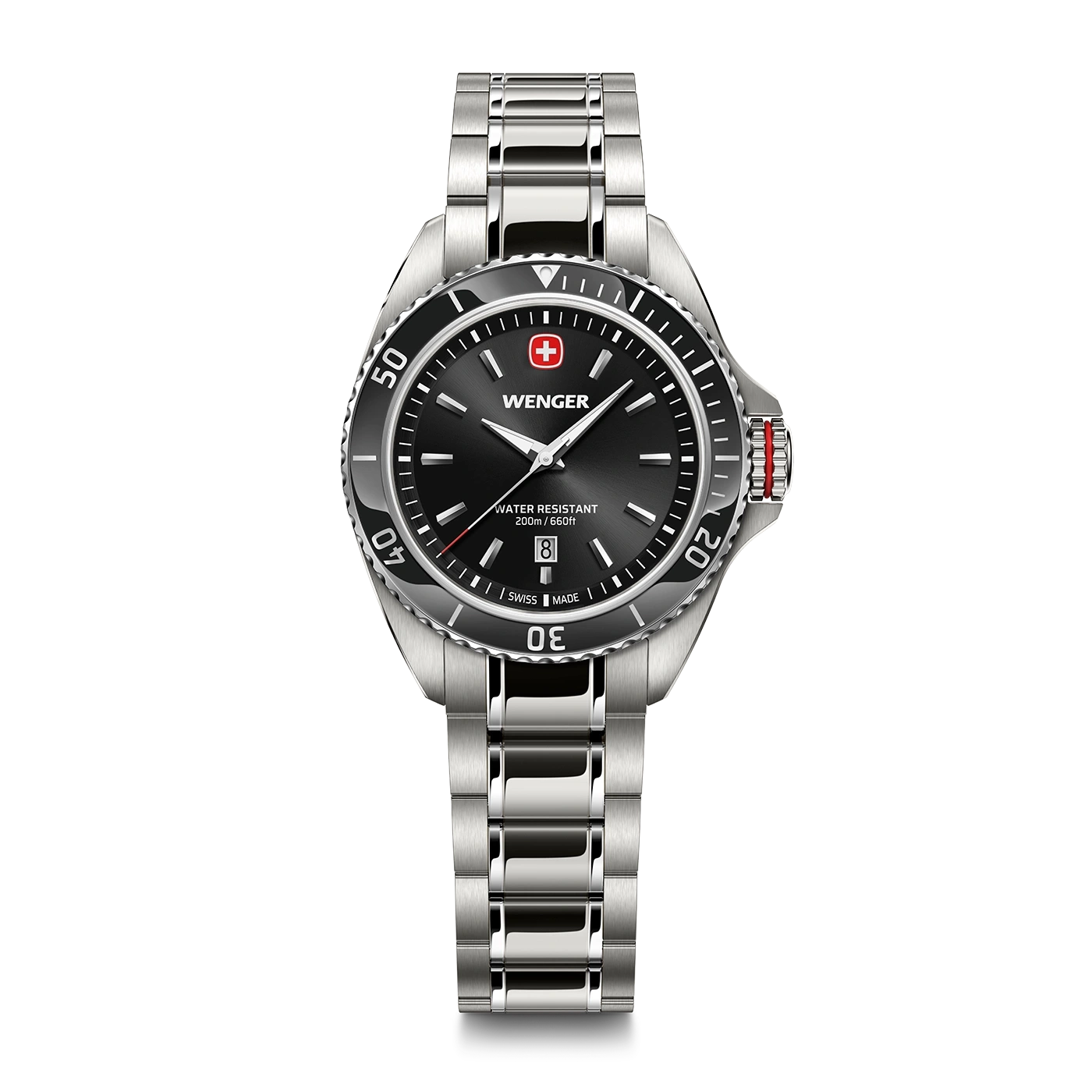 Damenuhr silber-schwarz Ø 34 mm Elegante Quarzuhr, hergestellt in der Schweiz
