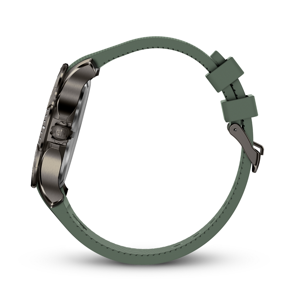 Watch with green strap, side view, close-up, modern design, accessory, detail shot