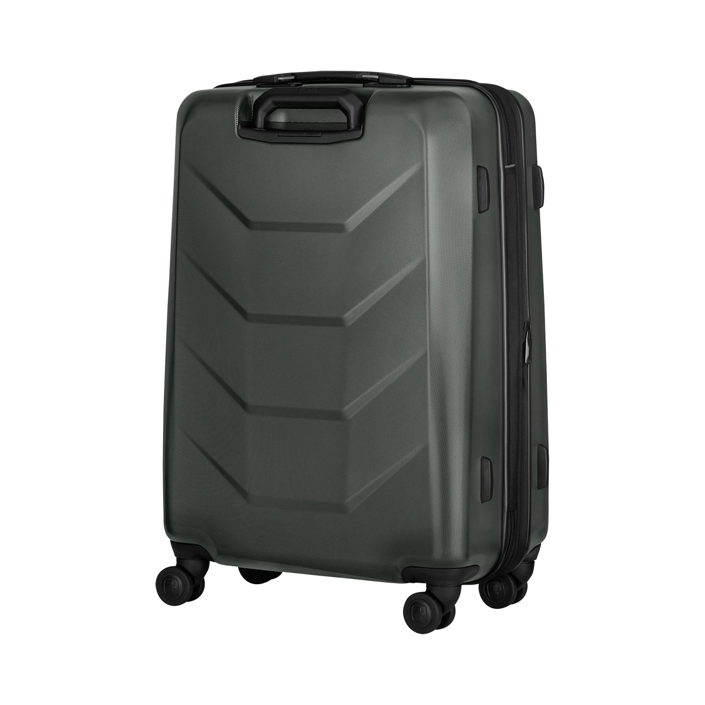 Dark green suitcase with handle and wheels, ready for travel and adventures.