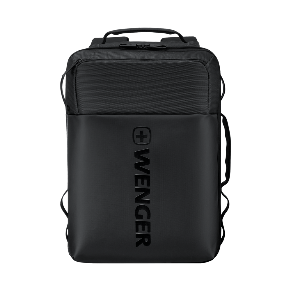 Sac à dos Wenger noir avec logo sur le devant.