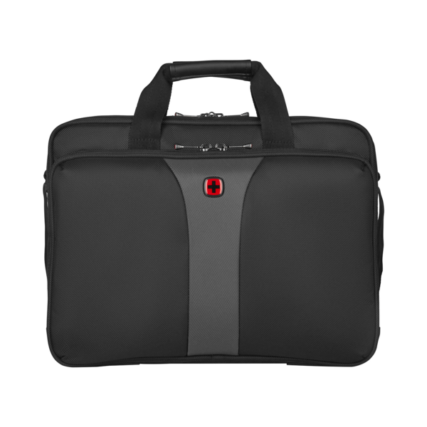 Schwarze Aktentasche mit rotem Kreuz, Griff und Reißverschlüssen, Business-Tasche