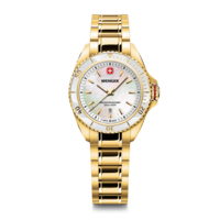 Damenuhr gold-weiss Ø 34 mm Elegante Quarzuhr, hergestellt in der Schweiz