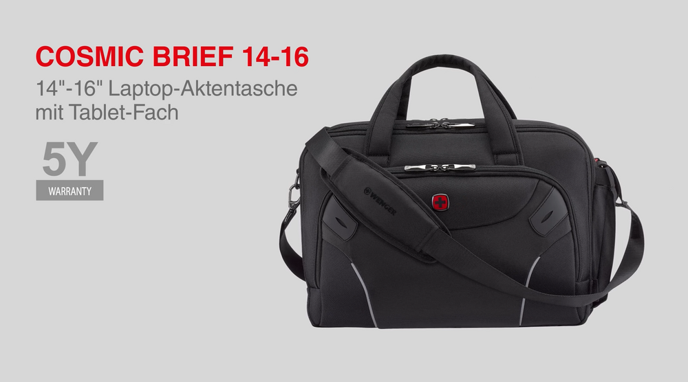 Schwarze Laptoptasche mit 5 Jahren Garantie und Tablet-Fach von Wenger.