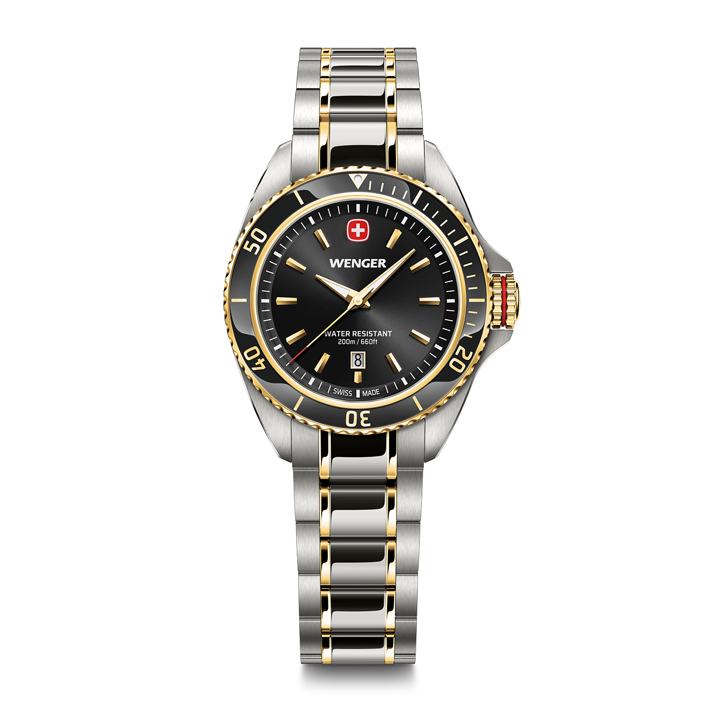 Wenger Herrenuhr mit silbernem und goldenem Armband