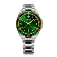 Herrenuhr grün-zweifarbig Ø 40 mm Elegante Quarzuhr, hergestellt in der Schweiz