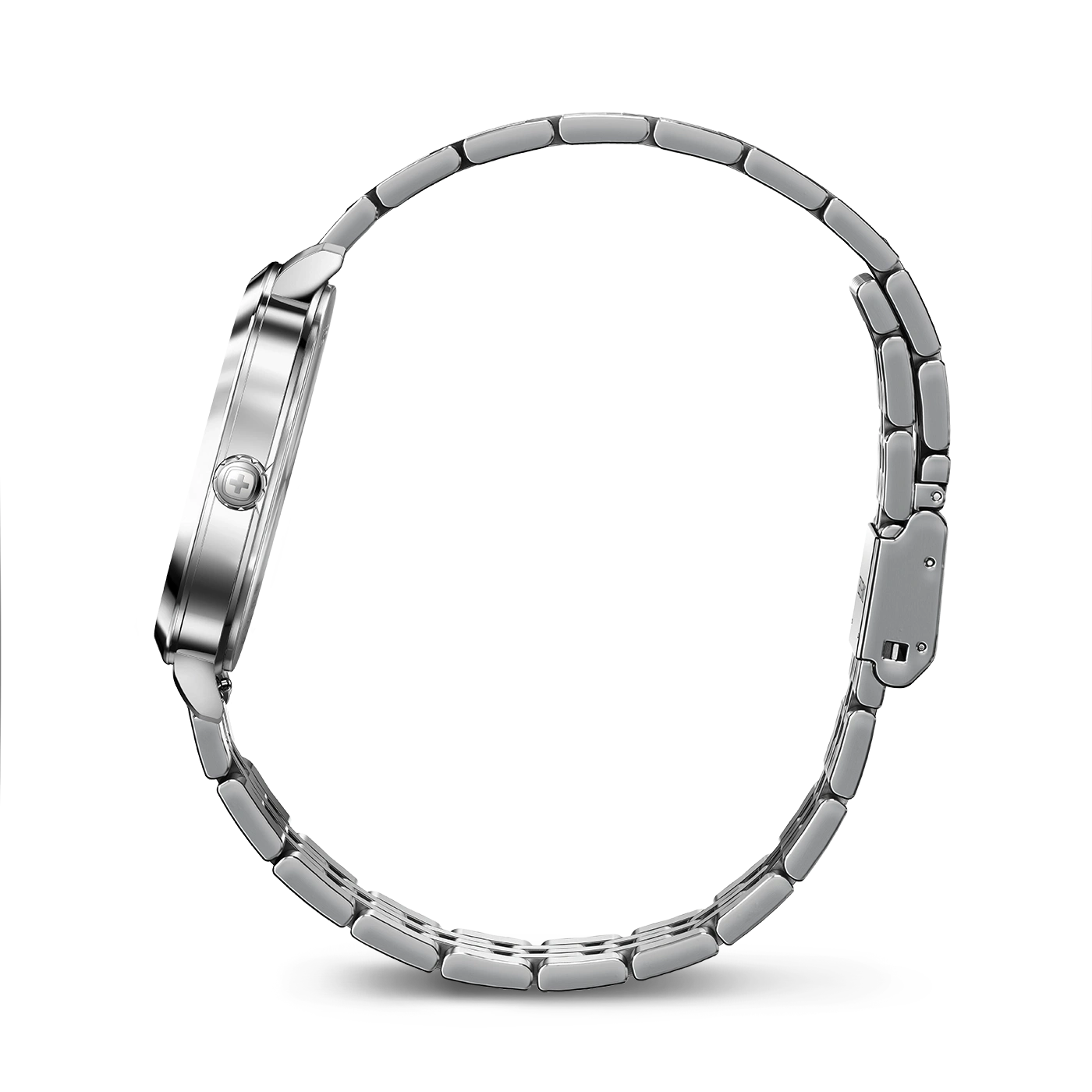Silver watch with bracelet, side view, detail shot, elegant design, accessory