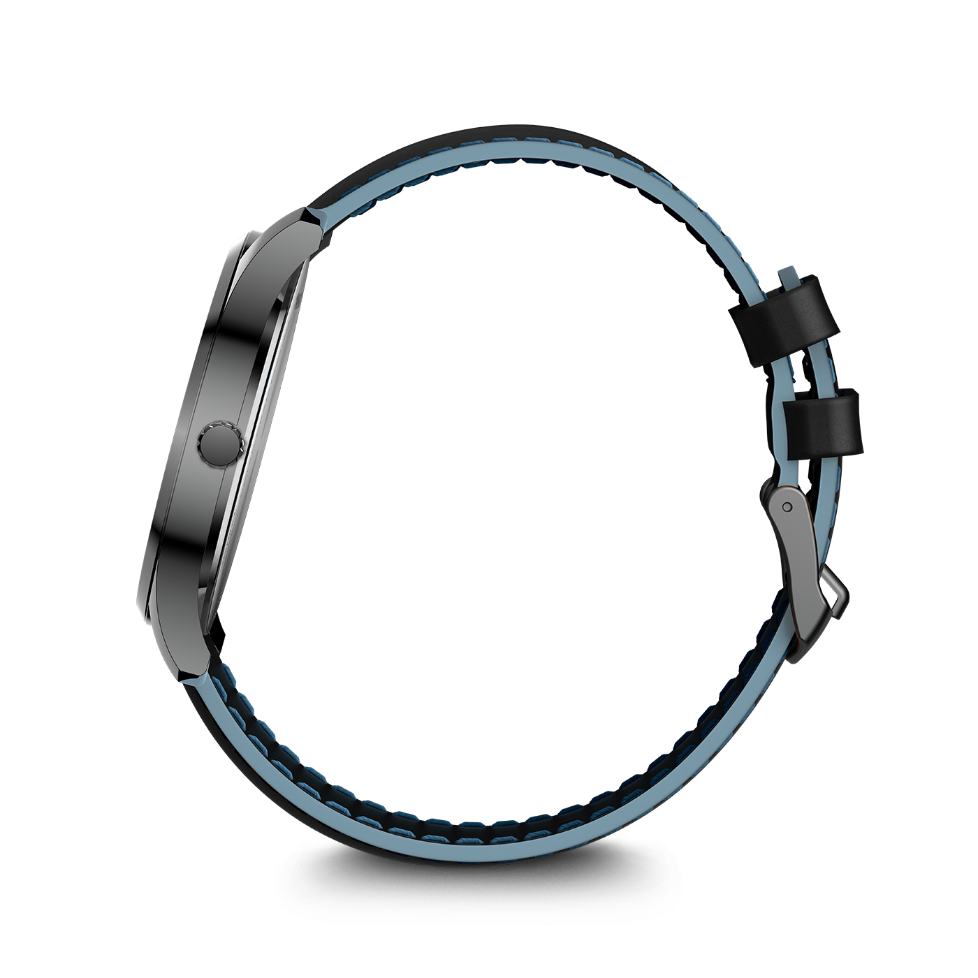 Ein stilvolles dunkles Armband mit hellblauen Akzenten.