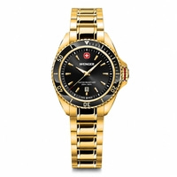Damenuhr gold-schwarz Ø 34 mm Elegante Quarzuhr, hergestellt in der Schweiz