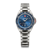 Damenuhr silber-blau Ø 34 mm Elegante Quarzuhr, hergestellt in der Schweiz