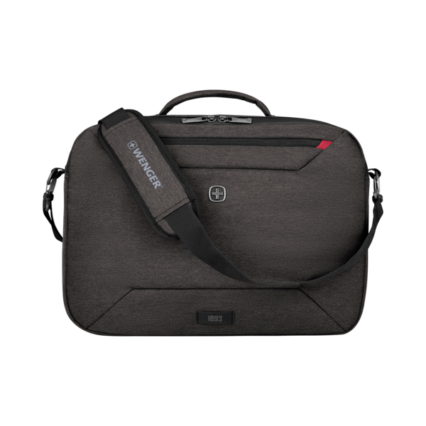 Dunkle Umhängetasche mit Logo und rotem Akzent, 1893