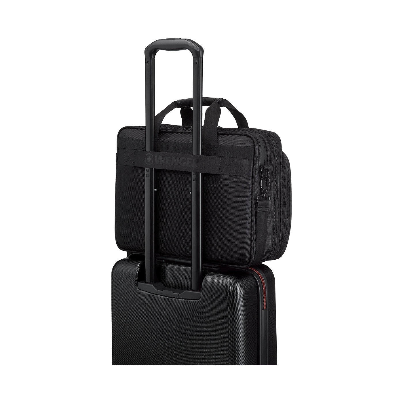 Schwarzer Koffer mit Trolley-Griff und Aktenkoffer, Reisegepäck, Business-Gepäck