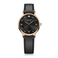 Damenuhr roségold-schwarz Ø 35 mm Feminine Uhr mit Swarovski-Kristallen