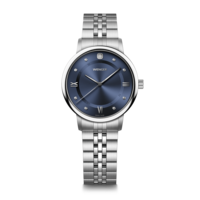 Damenuhr silber-blau Ø 35 mm Feminine Uhr mit Swarovski-Kristallen